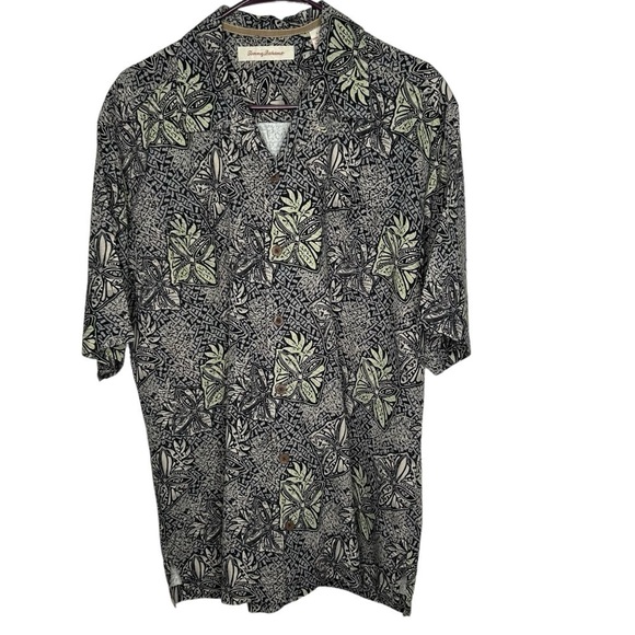 Tommy Bahama Other - Tommy Bahama Men’s Silk Hawaiian Button Front Shirt Black Tan EUC Large